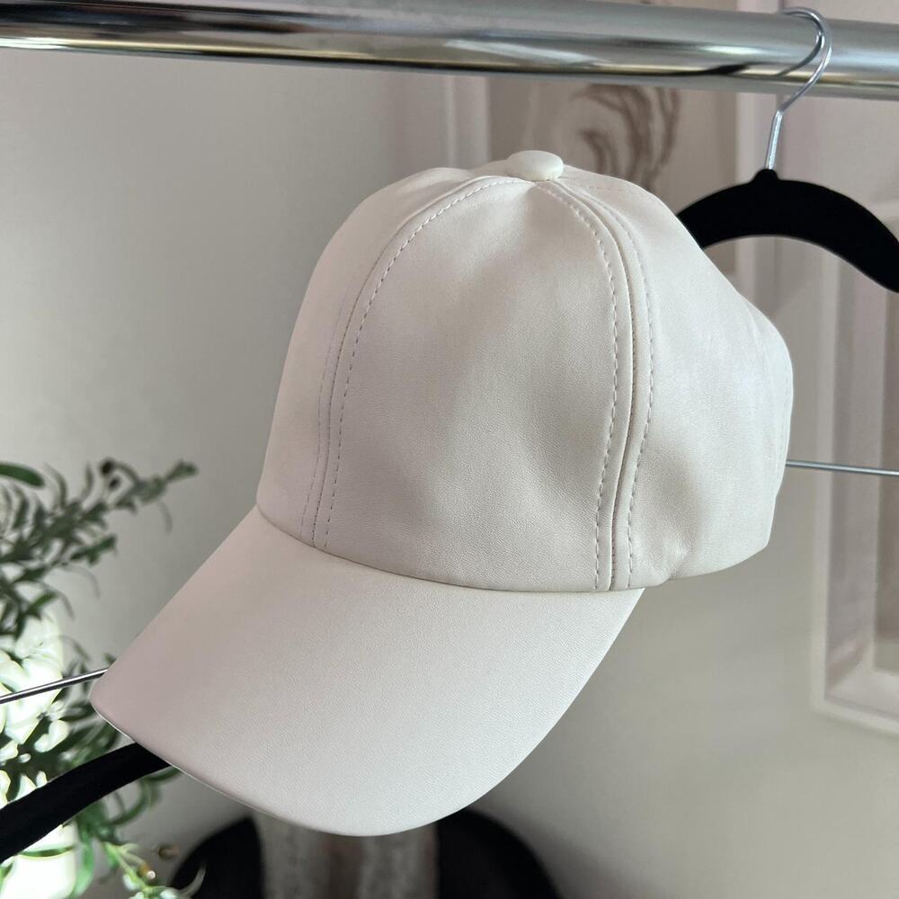 White faux leather baseball cap